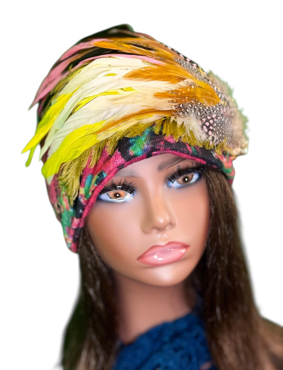 Sunny Sunrise Fancy Embellished Feathered & Vintage Jeweled Floral Beanie Flapper