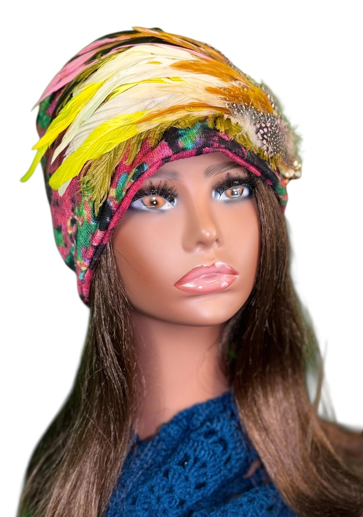 Sunny Sunrise Fancy Embellished Feathered & Vintage Jeweled Floral Beanie Flapper