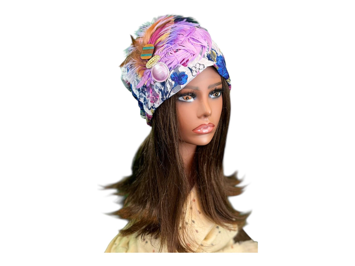 Sunday Walks Statement Floral Lace Flapper - Vintage Jeweled & Feathered Designer Collectible Accessory