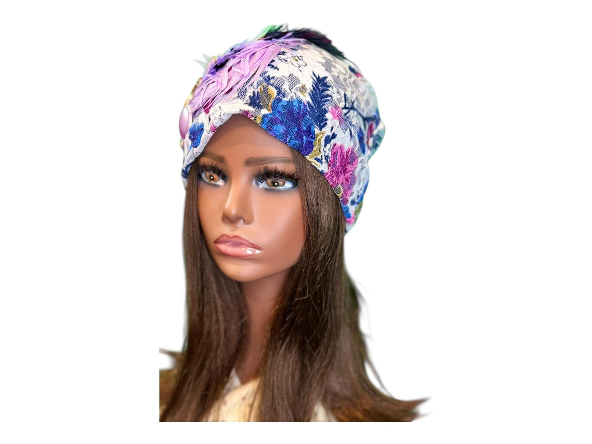 Sunday Walks Statement Floral Lace Flapper - Vintage Jeweled & Feathered Designer Collectible Accessory