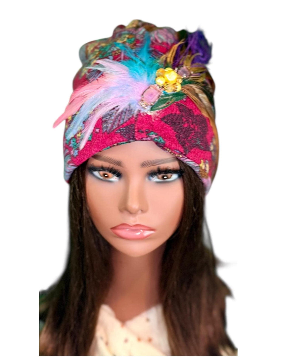 Paradise Island Statement Unique Floral Flapper Jeweled Designer Feathered Winter Knit Hat