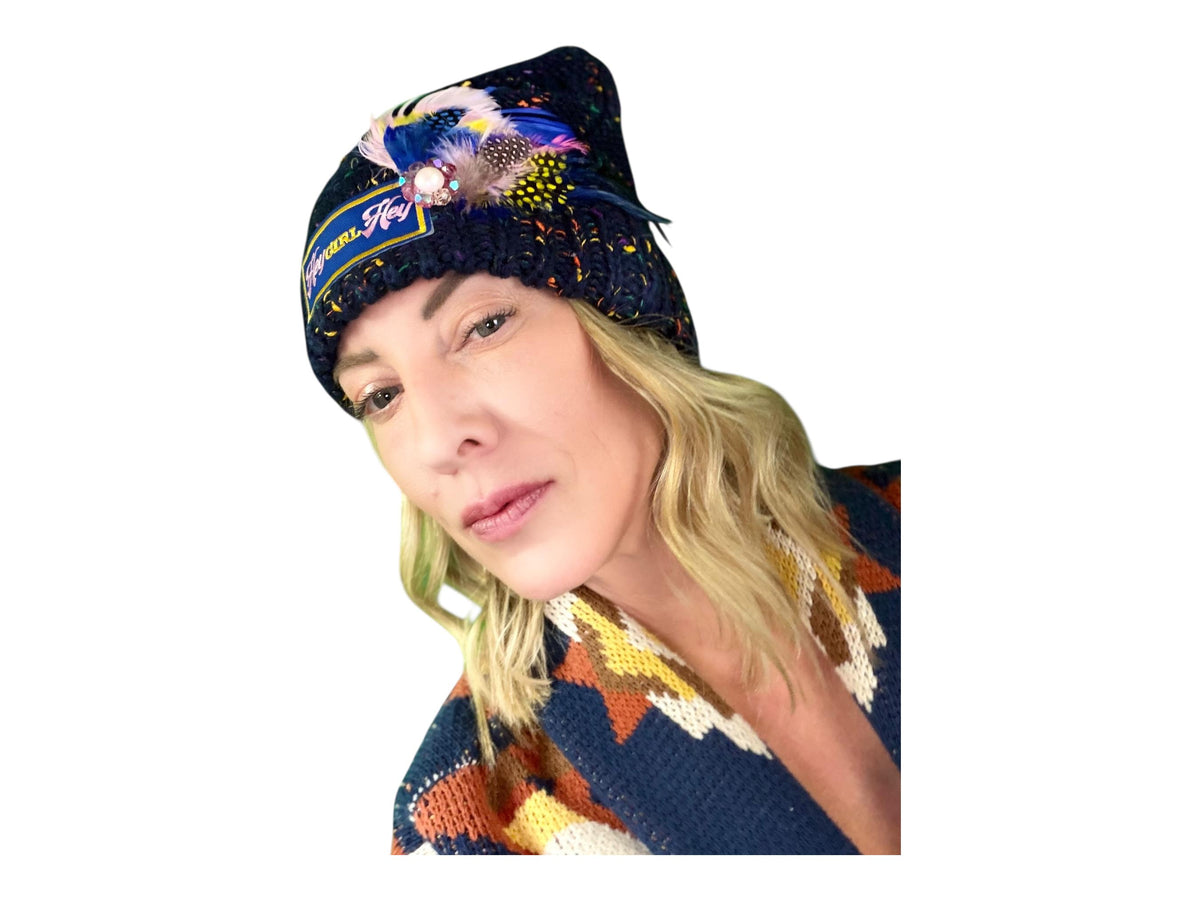 HEY Girl, HEY Patchwork Jeweled Designer Winter Hat