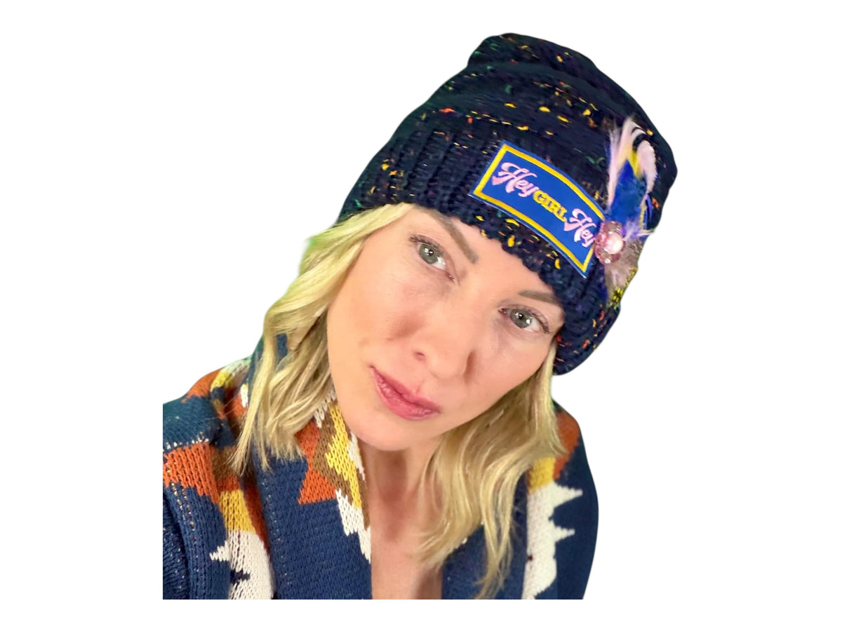 HEY Girl, HEY Patchwork Jeweled Designer Winter Hat