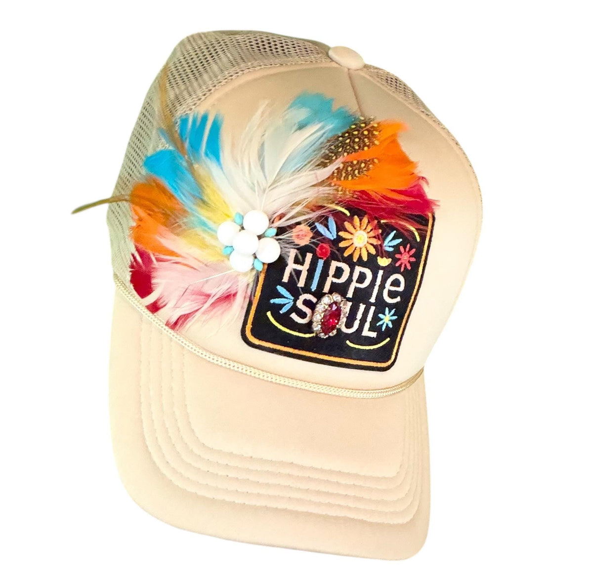 NEW Style Statement “Hippie Soul” Patchwork Jeweled Trucker Hat
