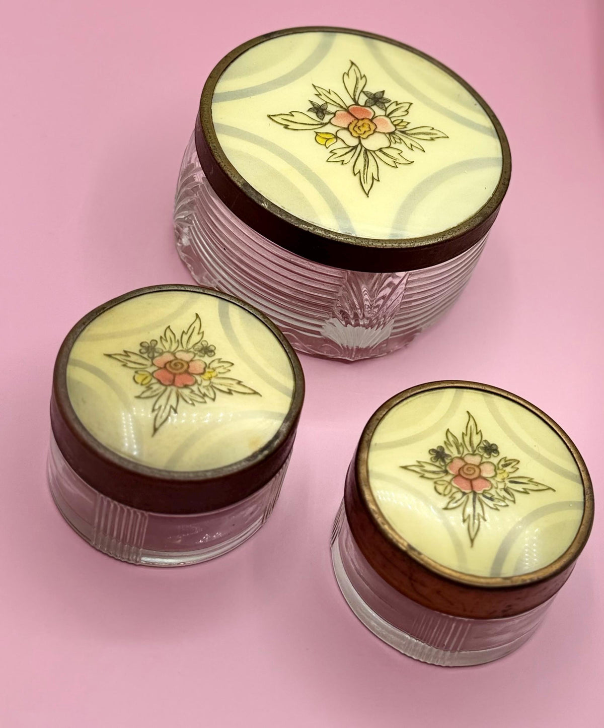 Ladies Dresser Jars - Vintage Collectible Vanity Power Jars - Vanity Storage