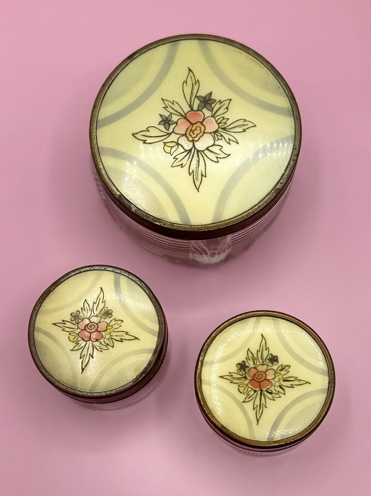 Ladies Dresser Jars - Vintage Collectible Vanity Power Jars - Vanity Storage