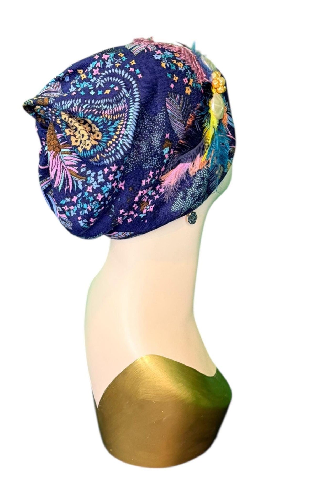 Fancy Feathered Jeweled Knit Hat - Sparkly Winter Flapper Beanie - Luxury Skiing Hat