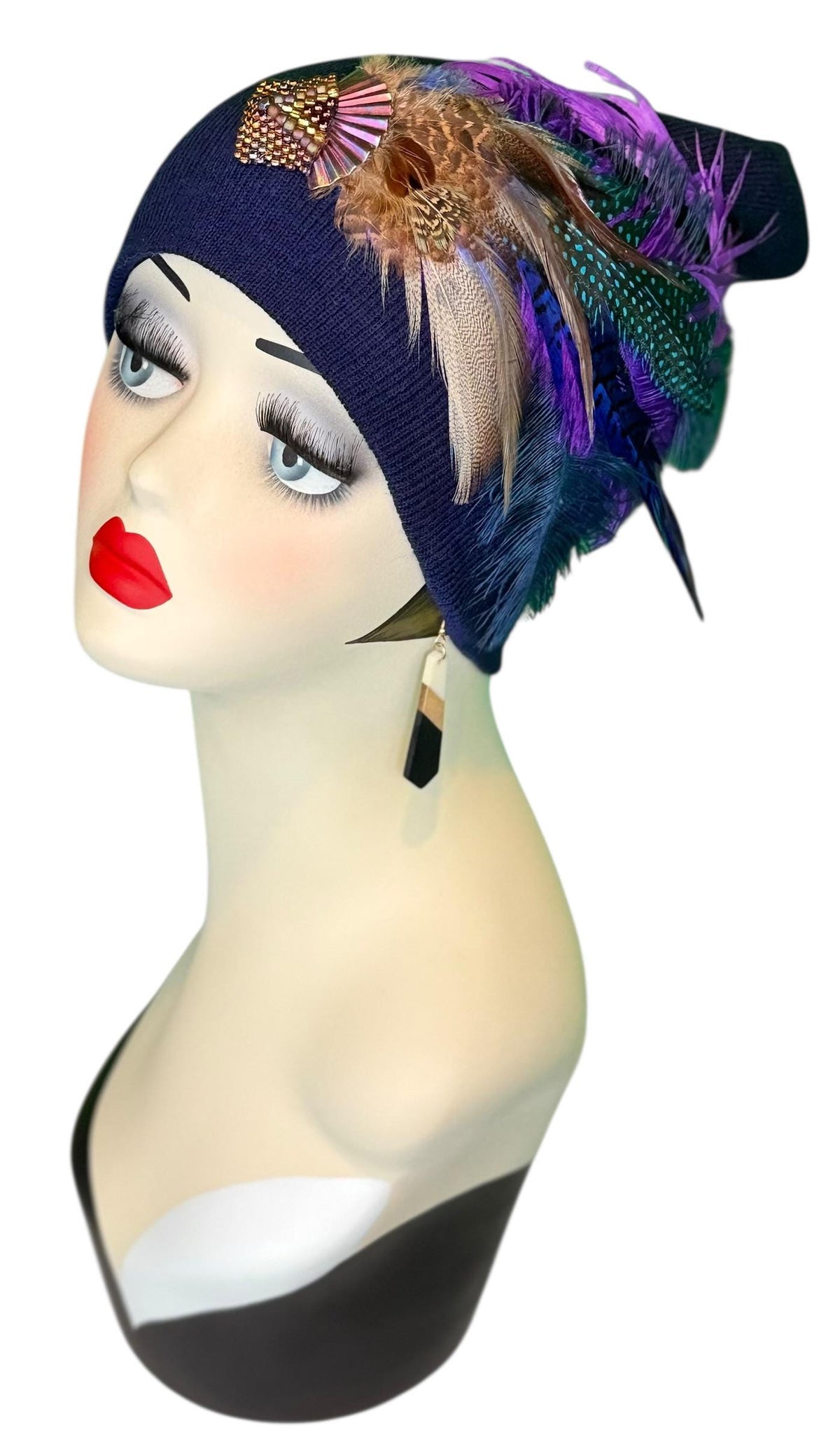 Midnight Haze Fashionable Statement Flapper Feather & Jeweled Vintage Embellished Hat