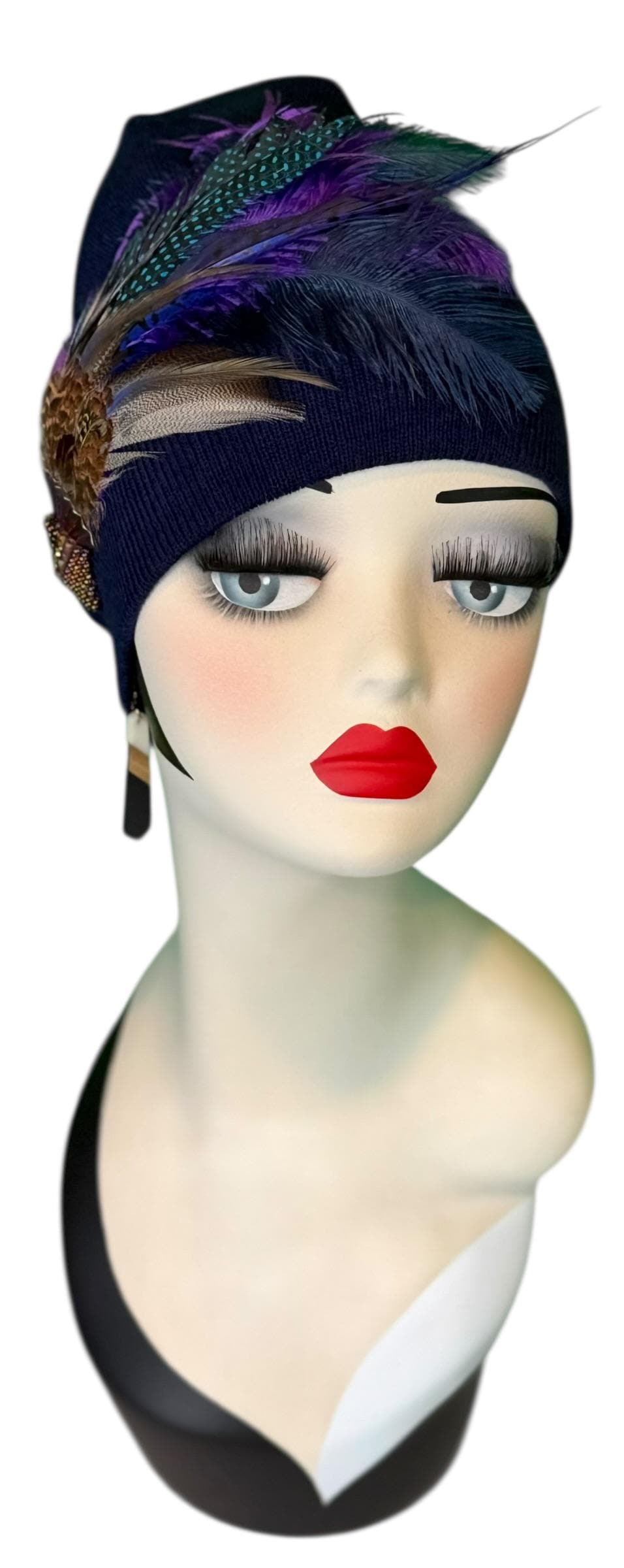 Midnight Haze Fashionable Statement Flapper Feather & Jeweled Vintage Embellished Hat