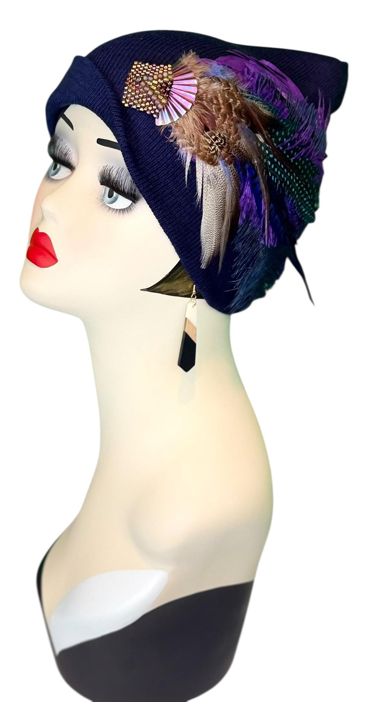 Midnight Haze Fashionable Statement Flapper Feather & Jeweled Vintage Embellished Hat