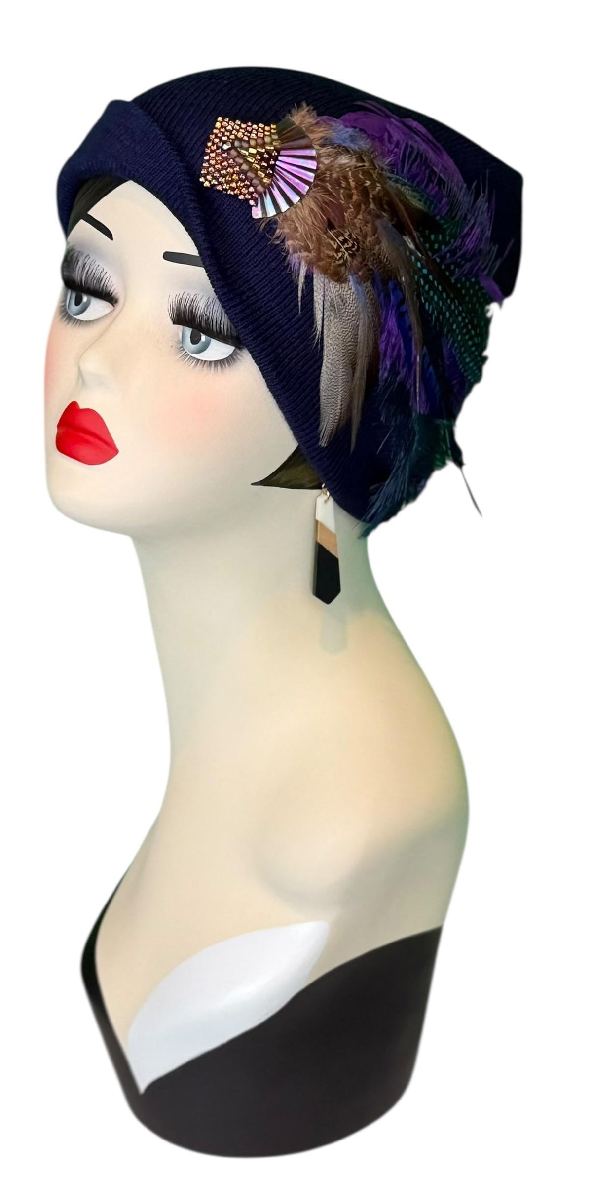 Midnight Haze Fashionable Statement Flapper Feather & Jeweled Vintage Embellished Hat