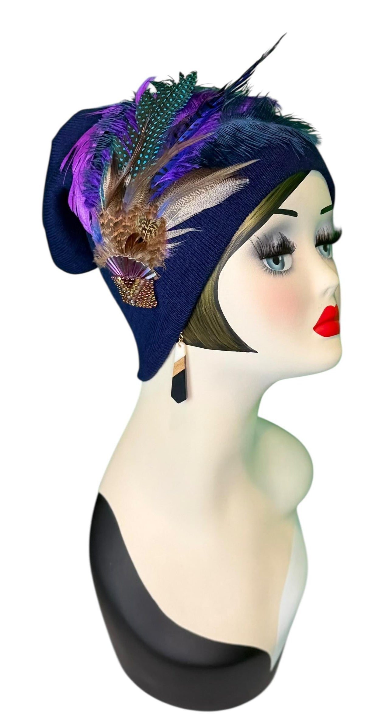 Midnight Haze Fashionable Statement Flapper Feather & Jeweled Vintage Embellished Hat