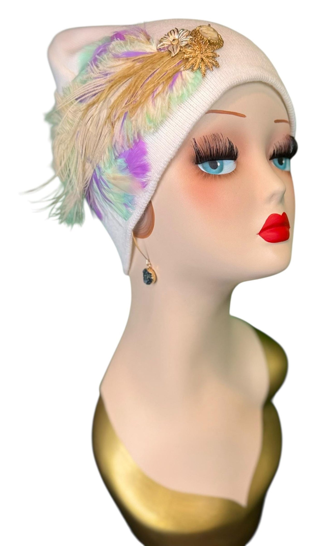 Springtime Pastels Vintage Inspired - Feather & Jeweled Embellishments - Elegant All Season Wear