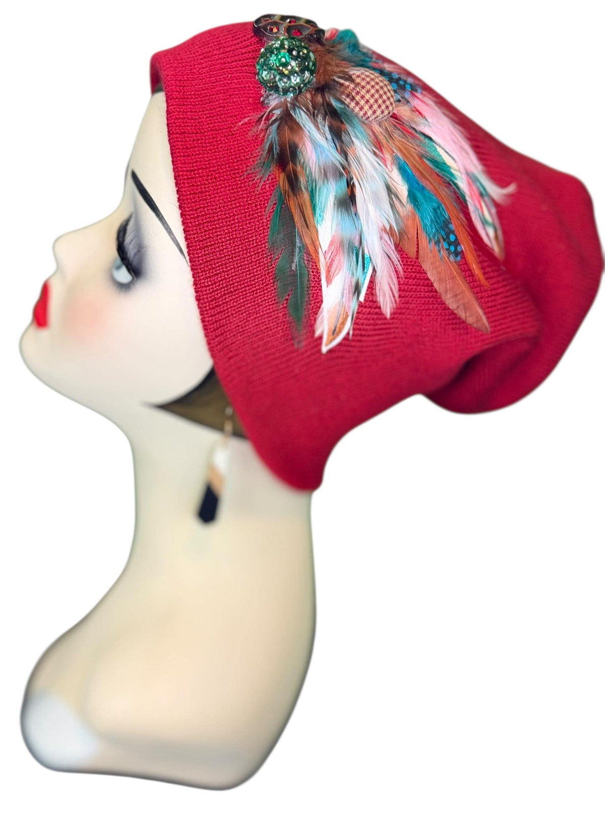 Red Dragon Feather Statement Patchwork Flapper - Embellished Vintage Jeweled & Feathered All Season Wearables