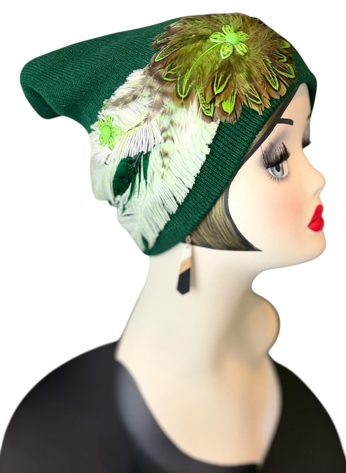 Green Clover Patch - Fancy Flapper Style -Slouchy Knit Hat - All Season Wear