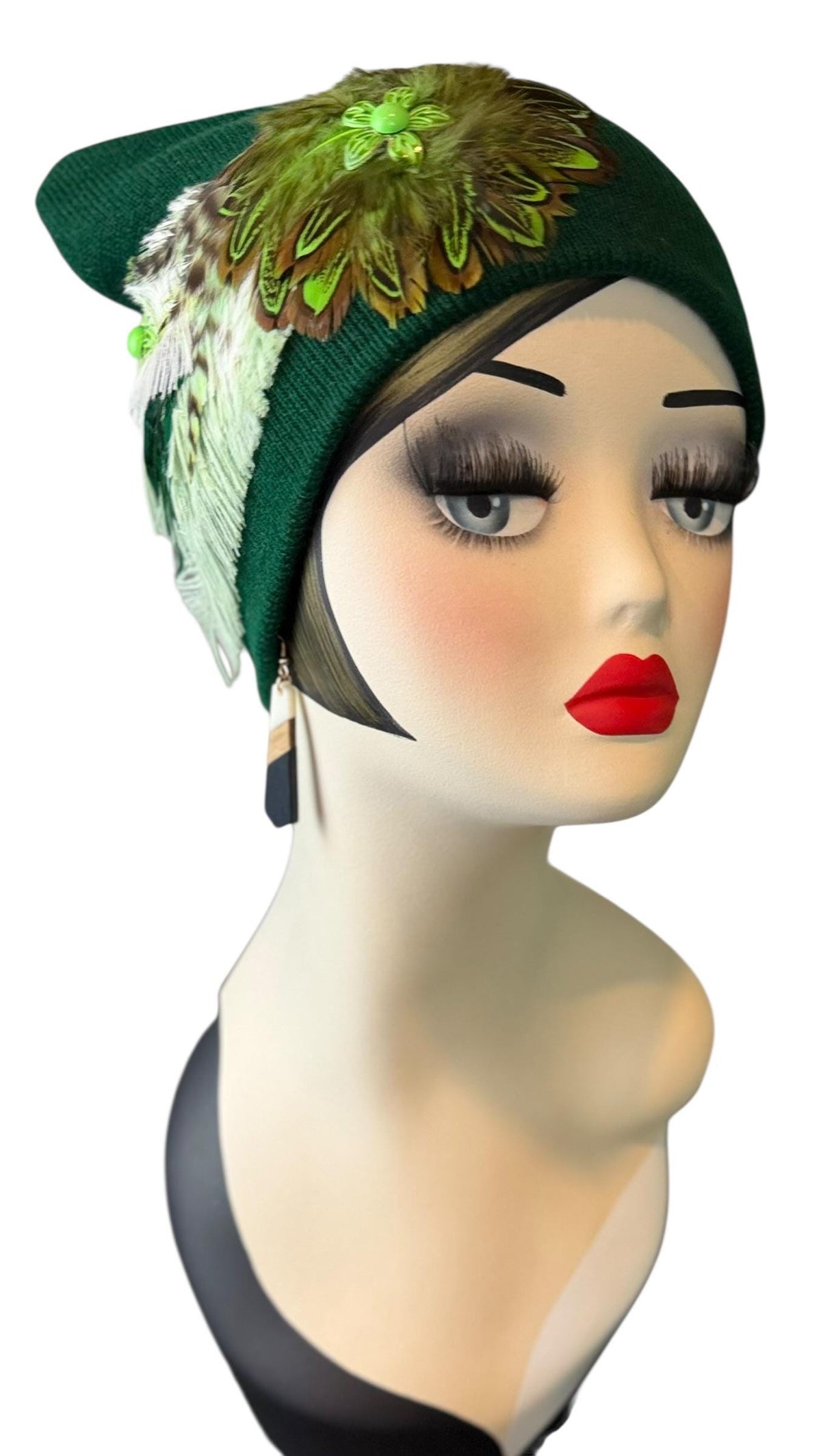 Green Clover Patch - Fancy Flapper Style -Slouchy Knit Hat - All Season Wear
