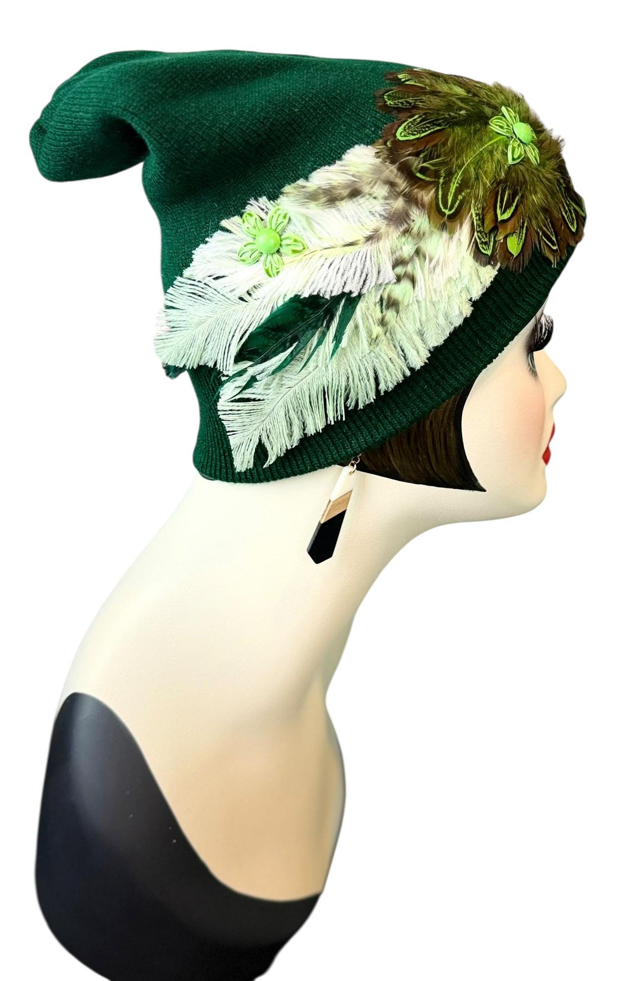 Green Clover Patch - Fancy Flapper Style -Slouchy Knit Hat - All Season Wear