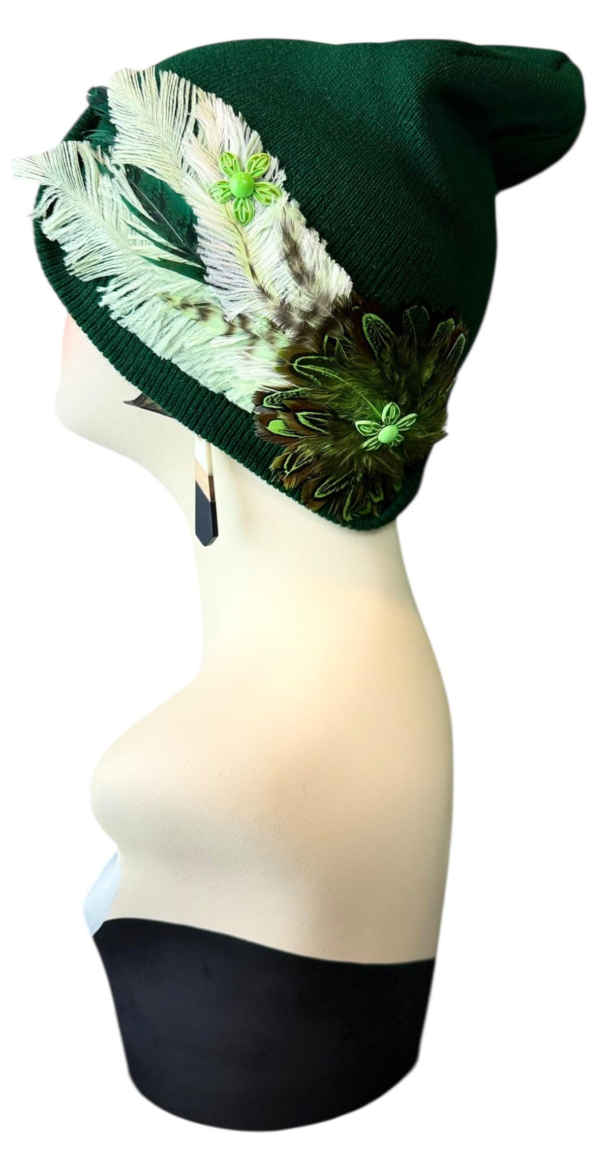 Green Clover Patch - Fancy Flapper Style -Slouchy Knit Hat - All Season Wear