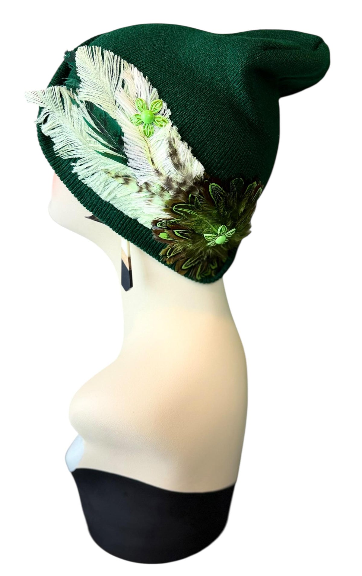 Green Clover Patch - Fancy Flapper Style -Slouchy Knit Hat - All Season Wear