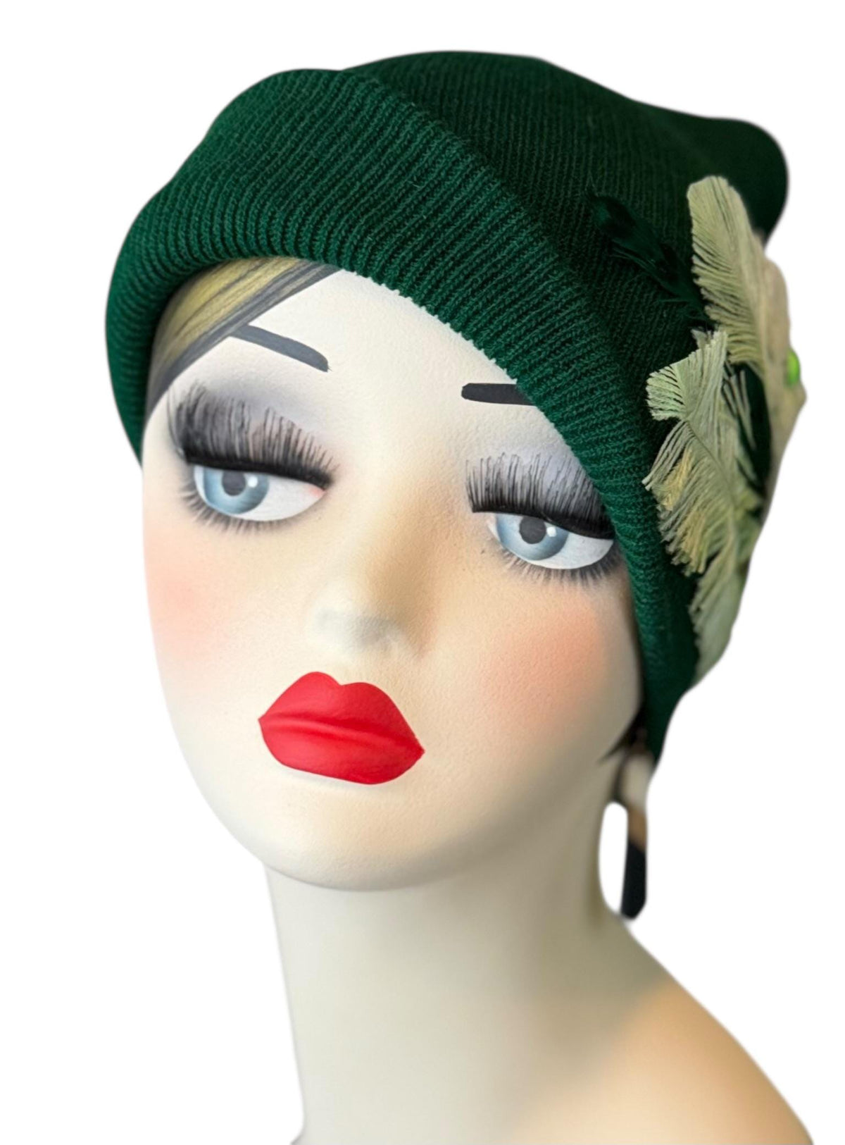 Green Clover Patch - Fancy Flapper Style -Slouchy Knit Hat - All Season Wear