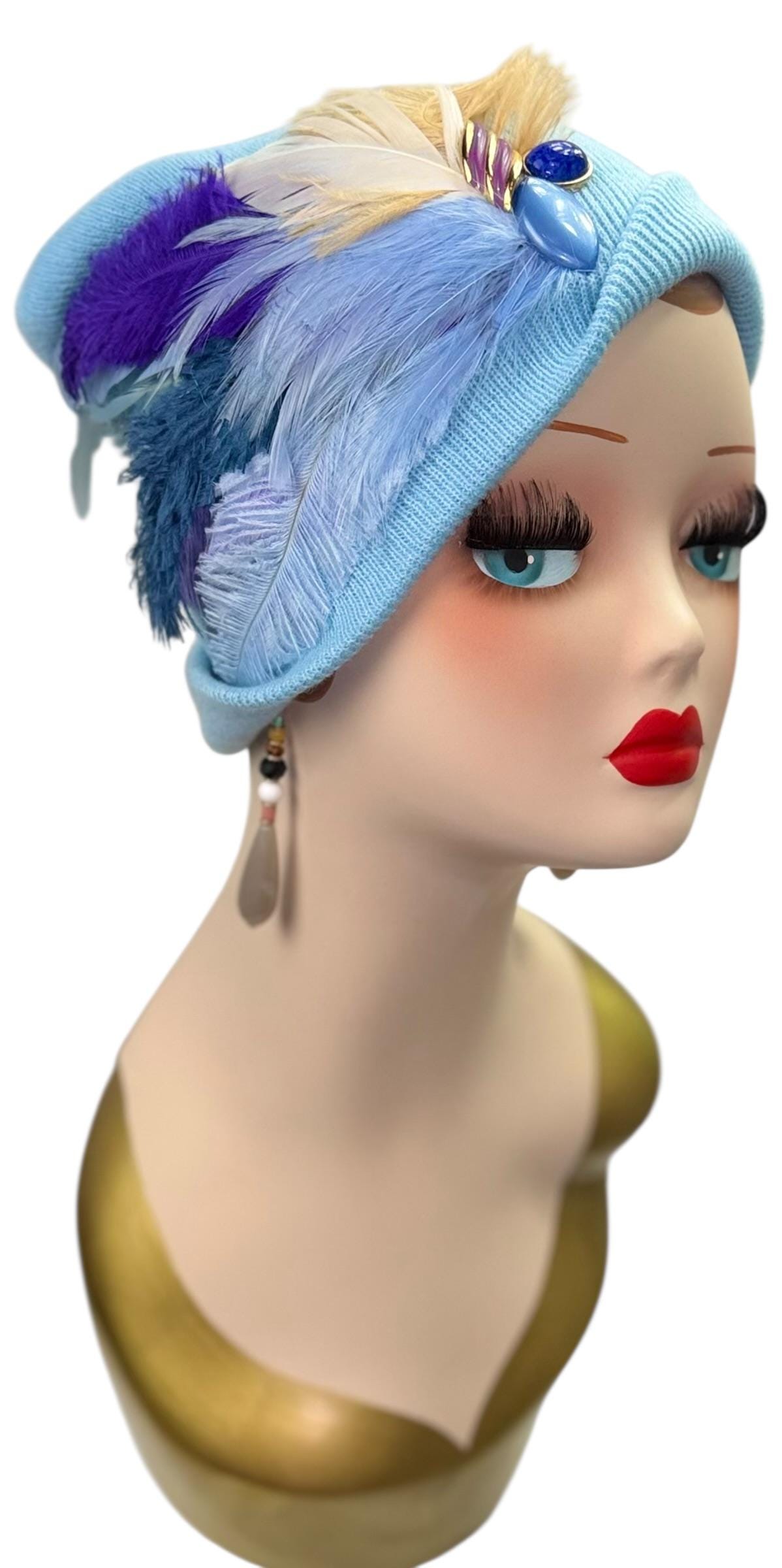 Dove in the Blue Sky - Luxurious Feathered & Vintage Jeweled Embellished Accessory