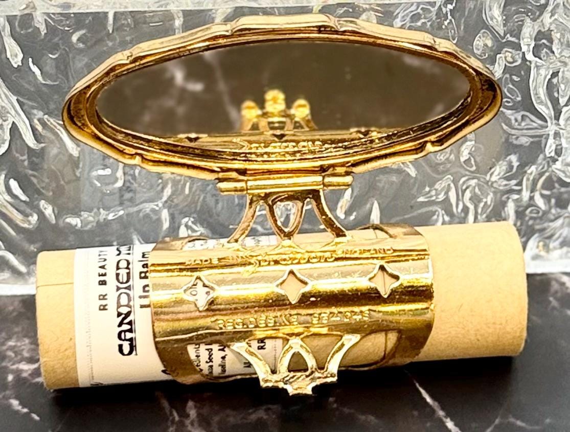 Vintage Lipstick Ring Holder w/Flip-Up Mirror - Eclipse Oval