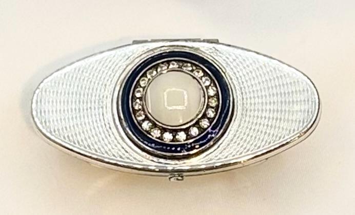 Vintage Silver Tone Statement Lipstick Ring Holder with Flip-up Mirror