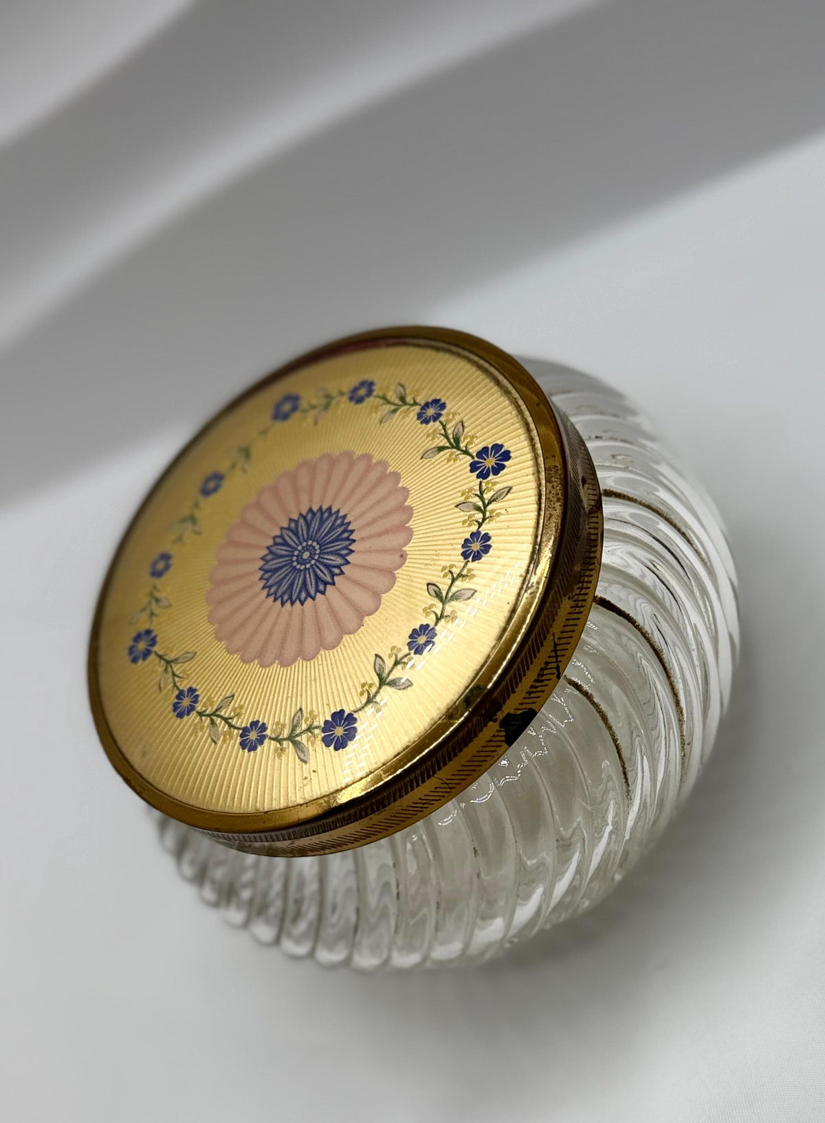 Vintage Glass Vanity Jars Gold Floral Lids Set of 3 Victorian Style Powder Trinket Holders Storage Decor