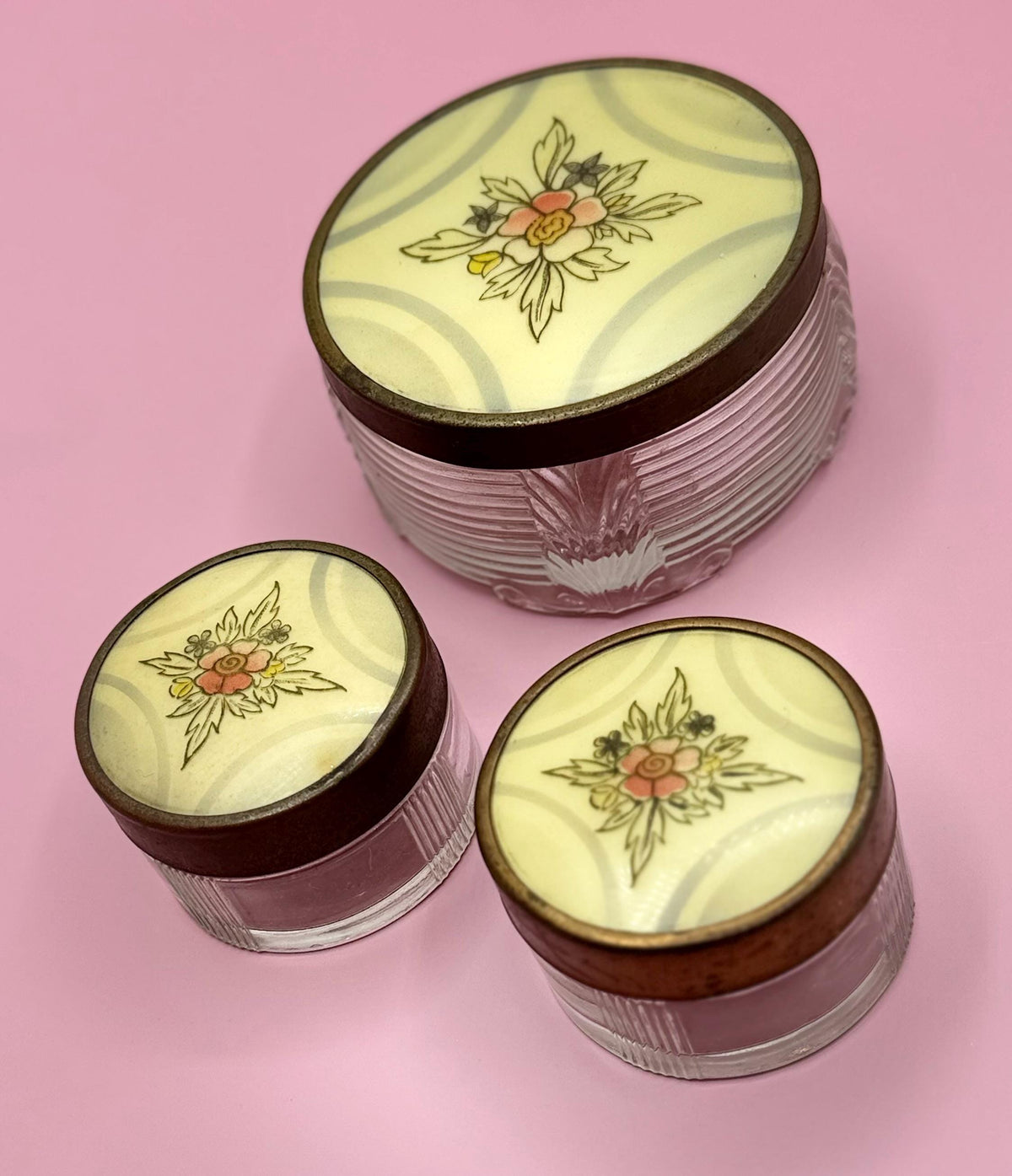 Ladies Dresser Jars - Vintage Collectible Vanity Power Jars - Vanity Storage
