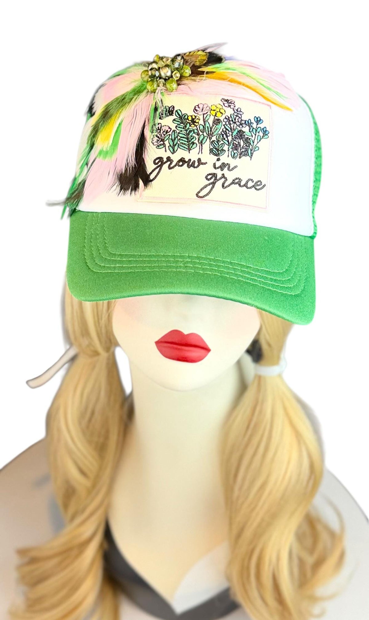 Grow In Grace Statement Patchwork Adorned Avant-Garde Fashionable Trucker Hat