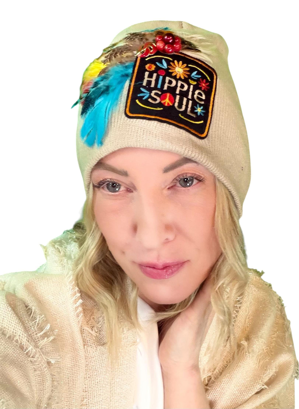 Hippie Soul Patchwork Feather & Vintage Jeweled Embellished Fashionable Trucker Hat