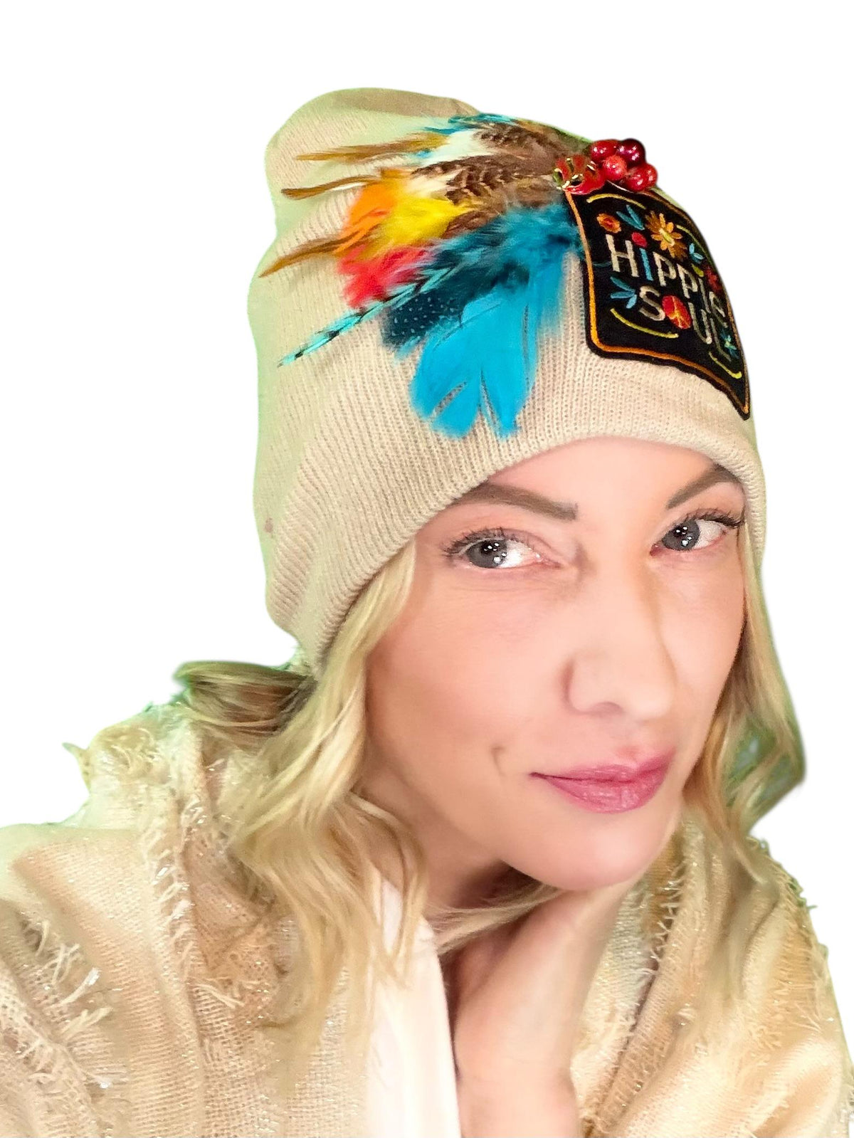 Hippie Soul Patchwork Feather & Vintage Jeweled Embellished Fashionable Trucker Hat