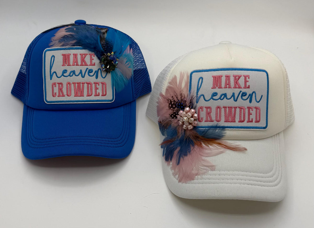 Make Heaven Crowded Statement Patchwork Feathered & Jeweled Avant-Garde Fashionable Trucker Hat