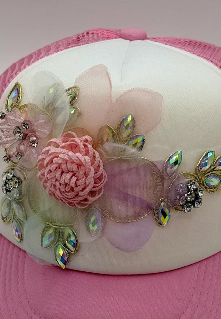 Artisan Design - Floral Appliqué Embellished Statement Trucker Hat