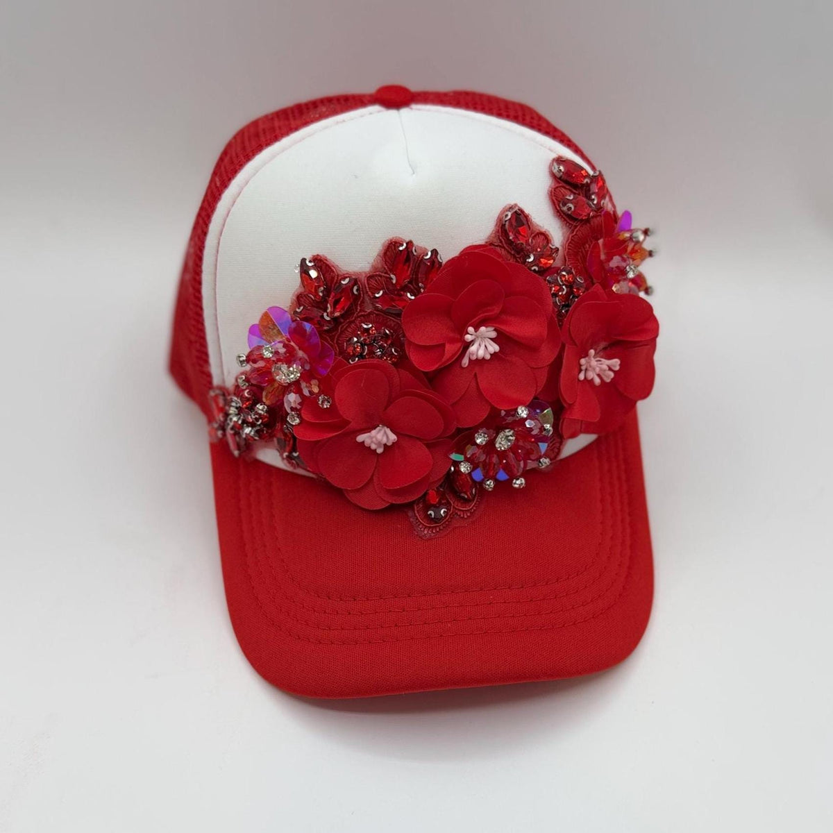 Artisan Design - Floral Appliqué Embellished Statement Trucker Hat