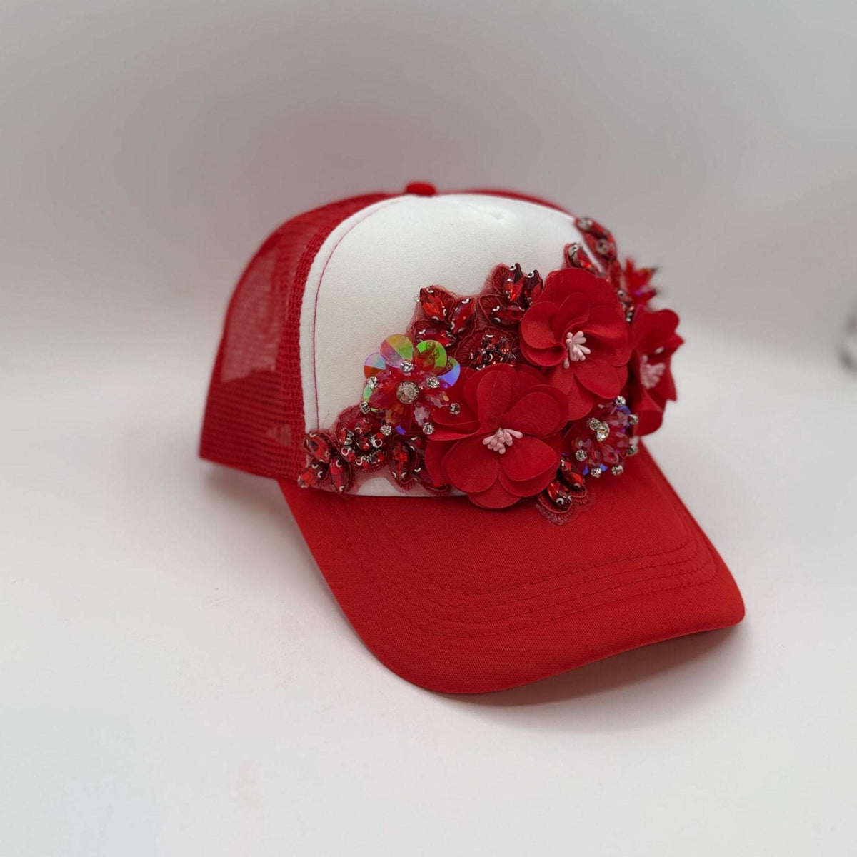 Artisan Design - Floral Appliqué Embellished Statement Trucker Hat