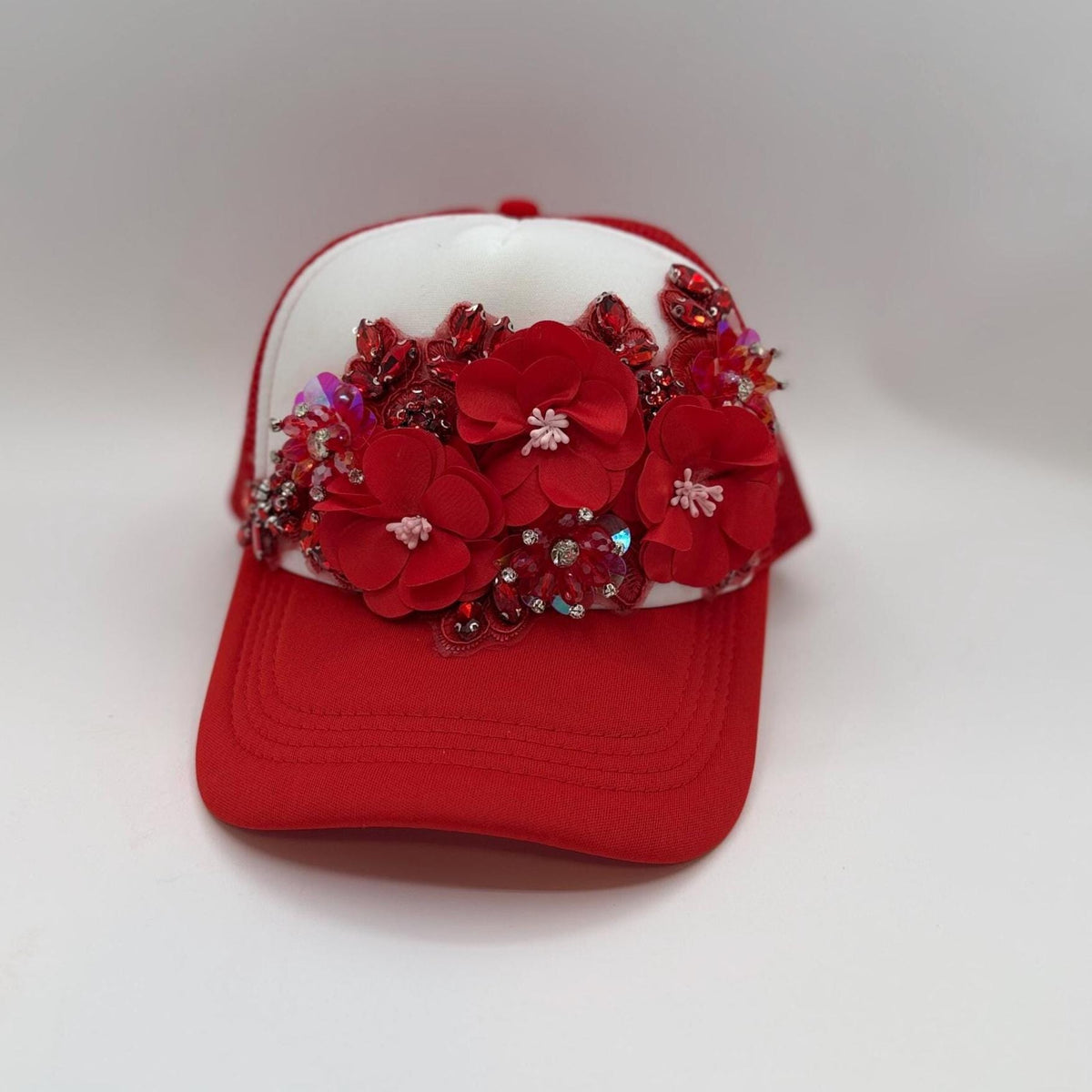 Artisan Design - Floral Appliqué Embellished Statement Trucker Hat