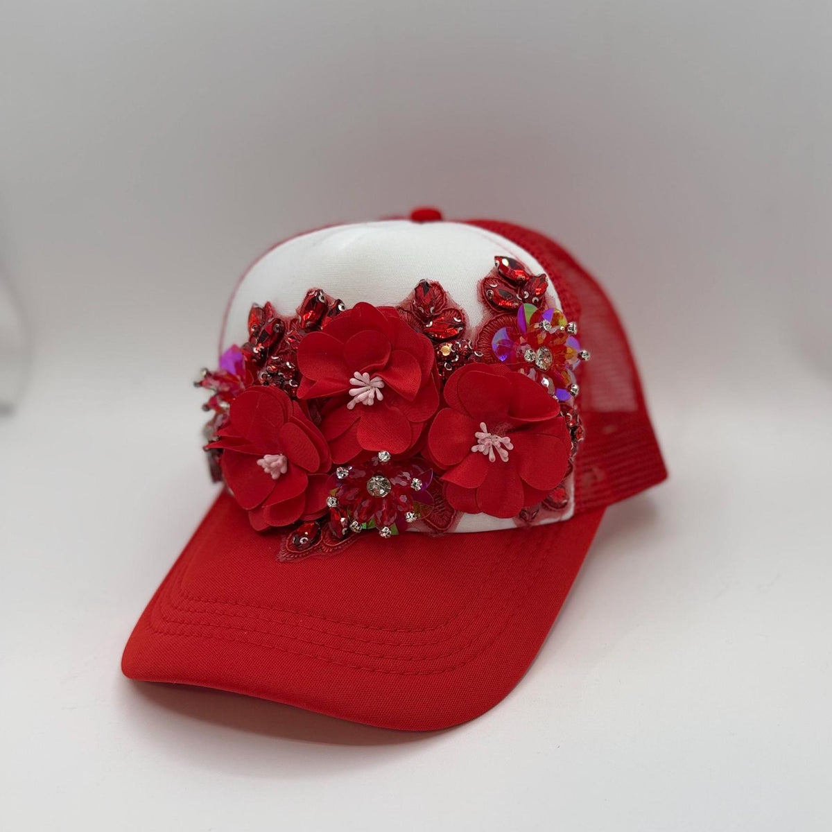 Artisan Design - Floral Appliqué Embellished Statement Trucker Hat
