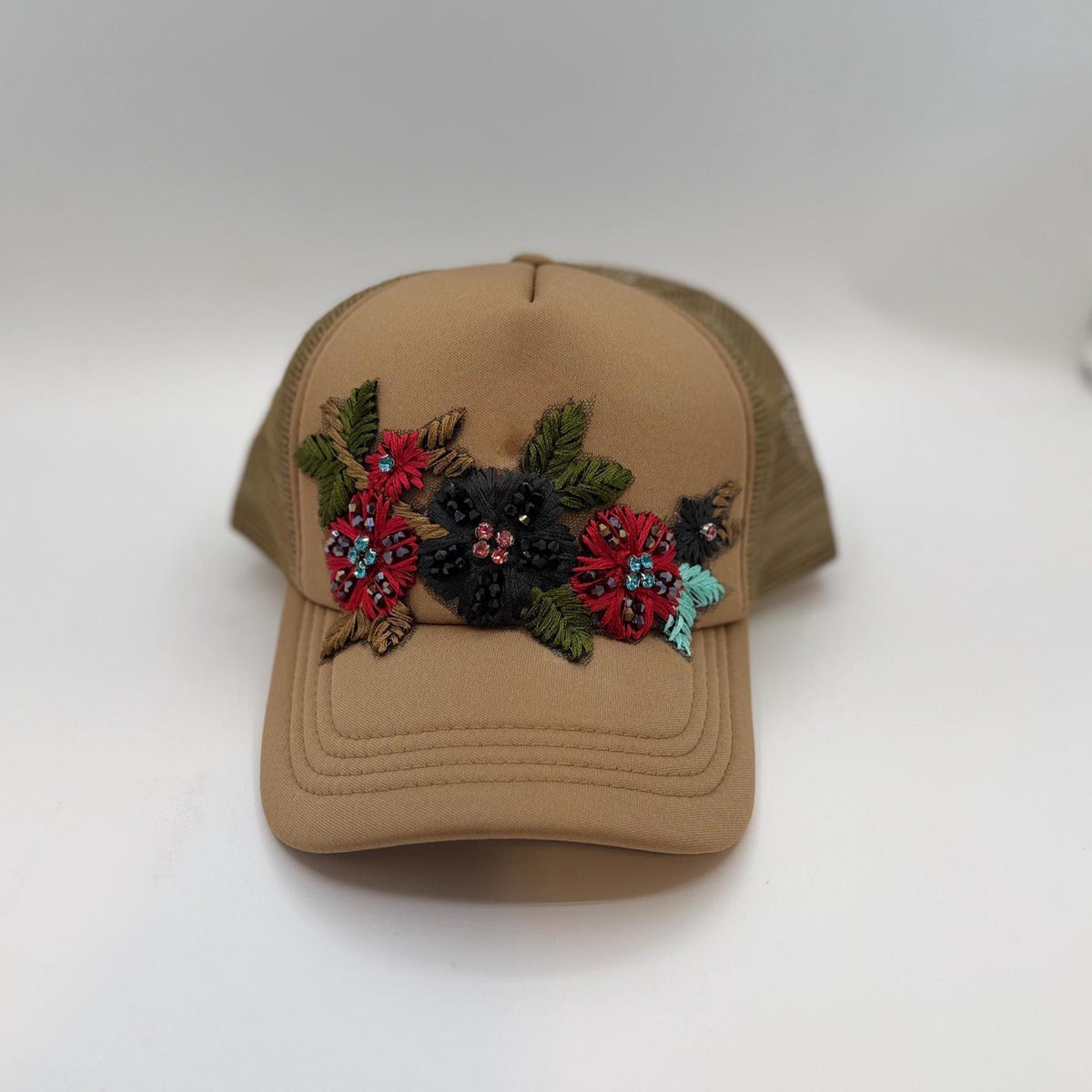 Artisan Design - Floral Appliqué Embellished Statement Trucker Hat