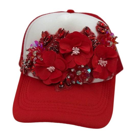 Artisan Design - Floral Appliqué Embellished Statement Trucker Hat