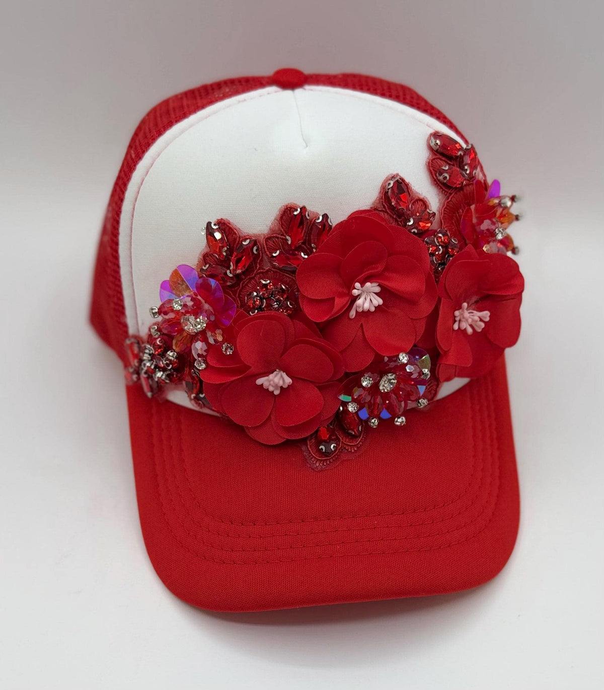 Artisan Design - Floral Appliqué Embellished Statement Trucker Hat