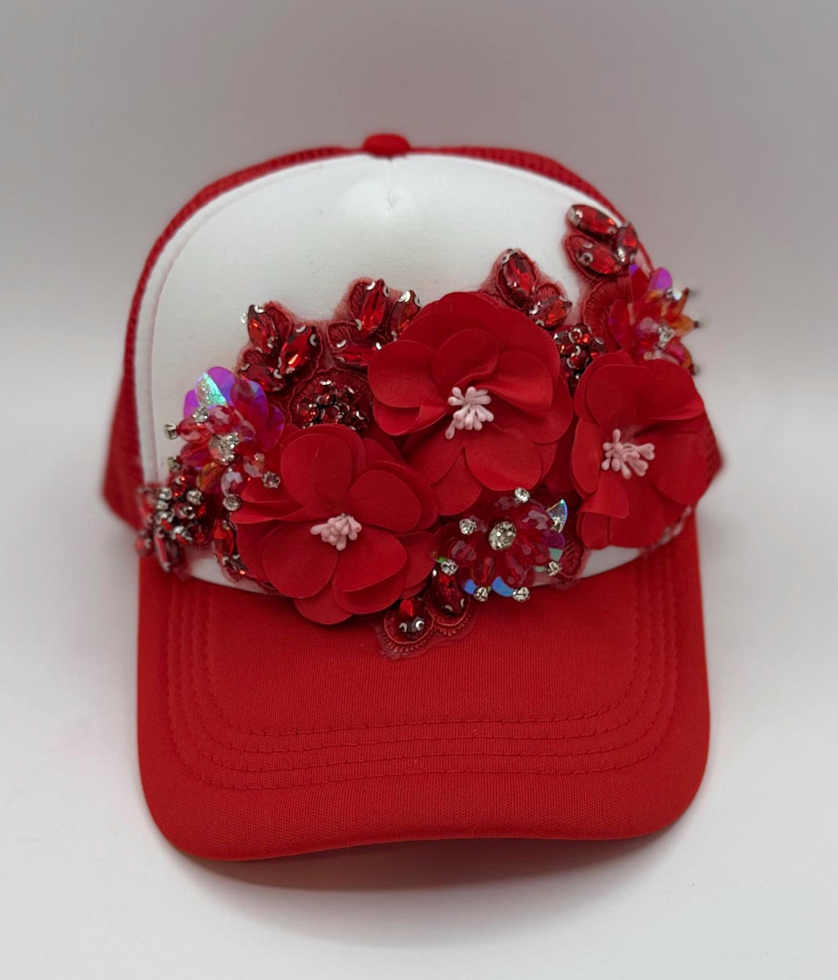 Artisan Design - Floral Appliqué Embellished Statement Trucker Hat
