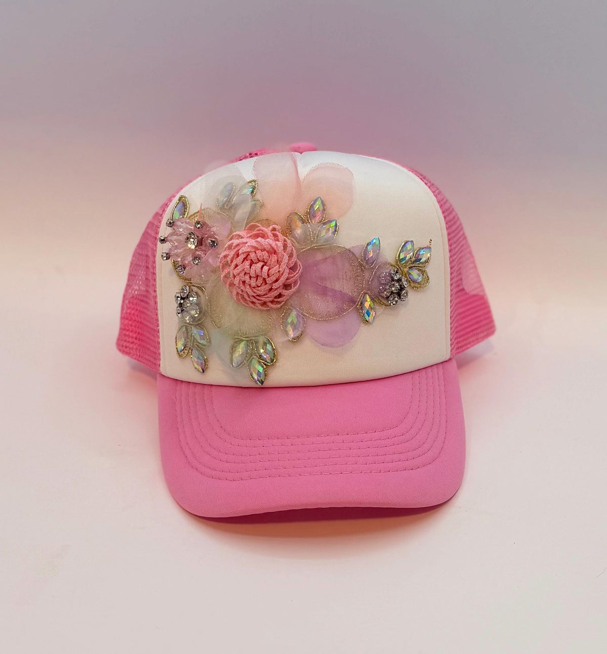 Artisan Design - Floral Appliqué Embellished Statement Trucker Hat