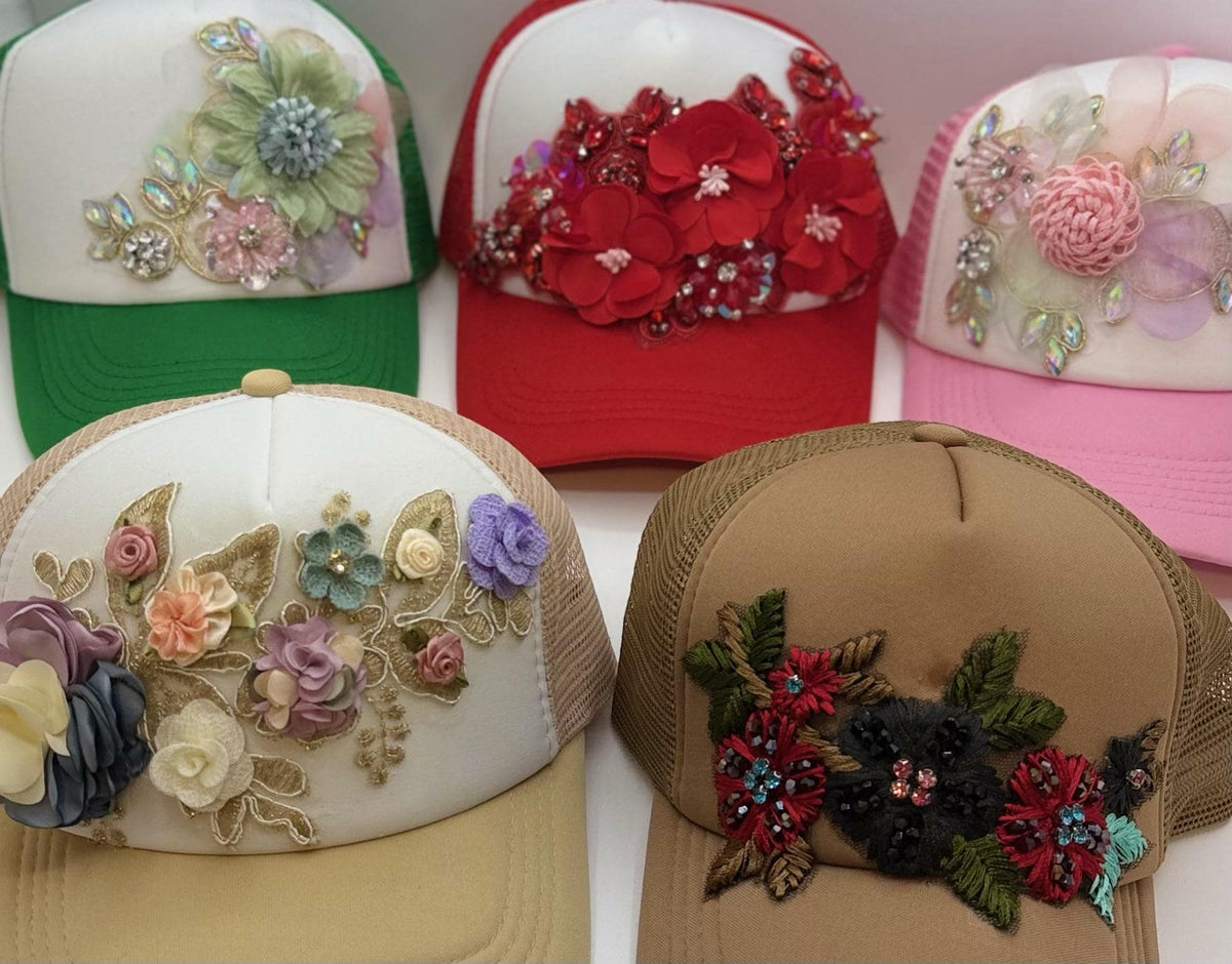 Artisan Design - Floral Appliqué Embellished Statement Trucker Hat