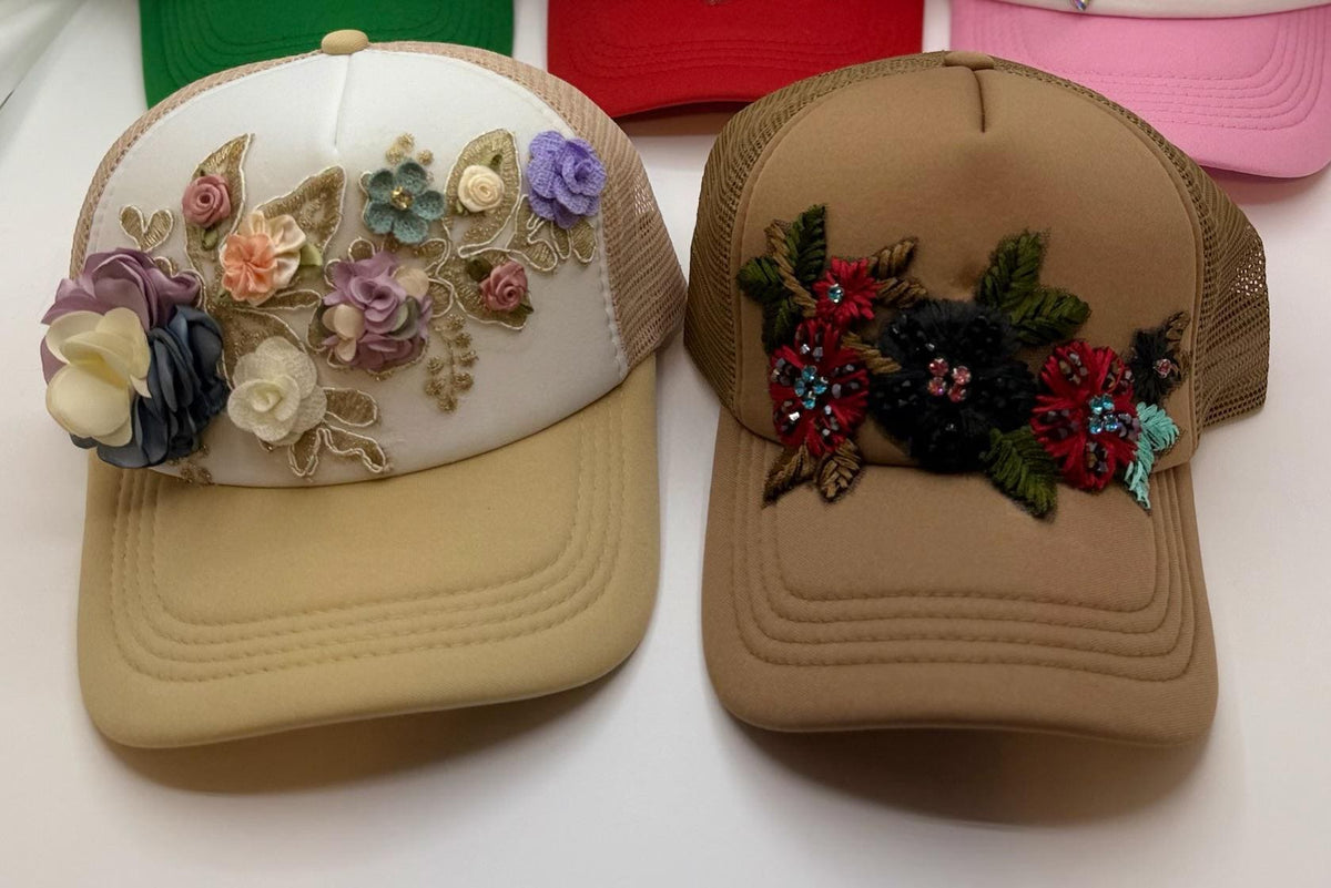 Artisan Design - Floral Appliqué Embellished Statement Trucker Hat