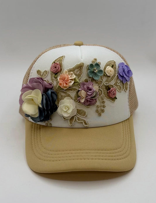 Artisan Design - Floral Appliqué Embellished Statement Trucker Hat
