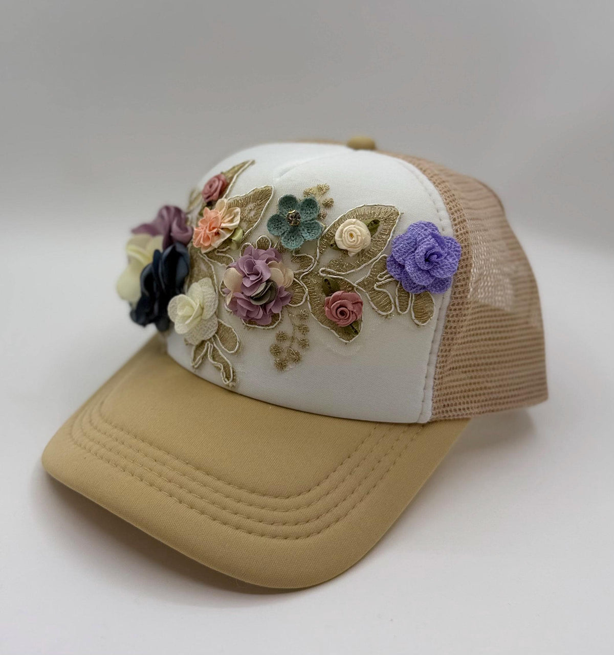 Artisan Design - Floral Appliqué Embellished Statement Trucker Hat