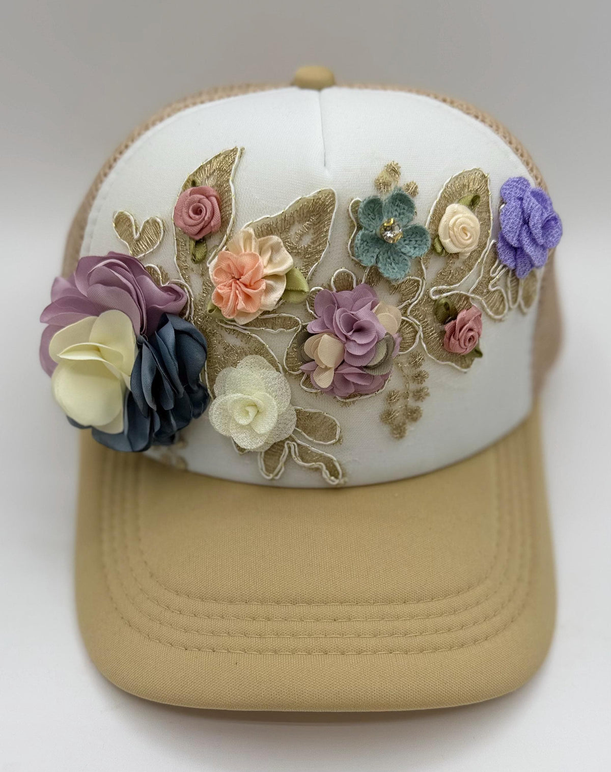 Artisan Design - Floral Appliqué Embellished Statement Trucker Hat