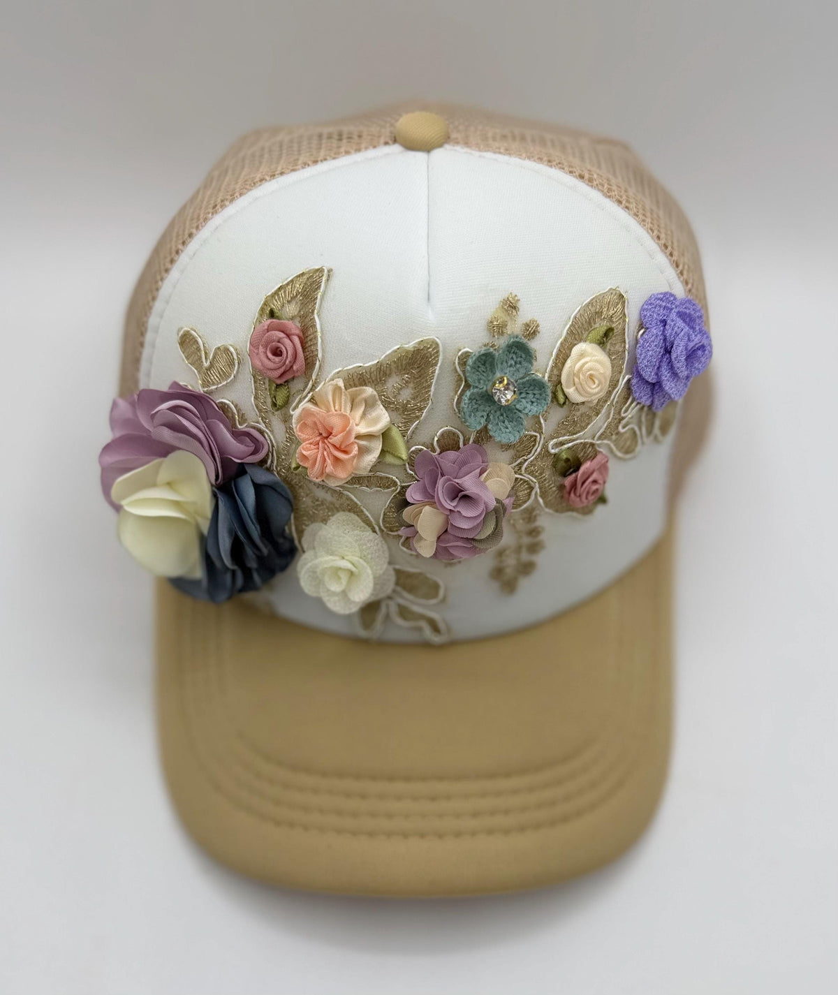 Artisan Design - Floral Appliqué Embellished Statement Trucker Hat