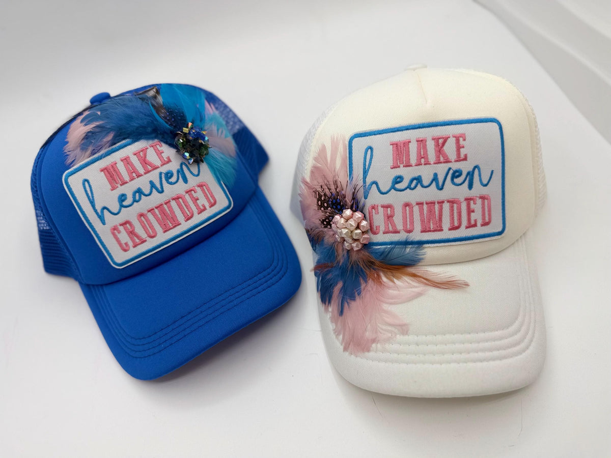 Make Heaven Crowded Statement Patchwork Feathered & Jeweled Avant-Garde Fashionable Trucker Hat